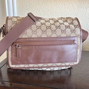 Gucci Beige and Brown Monogram Messenger Bag